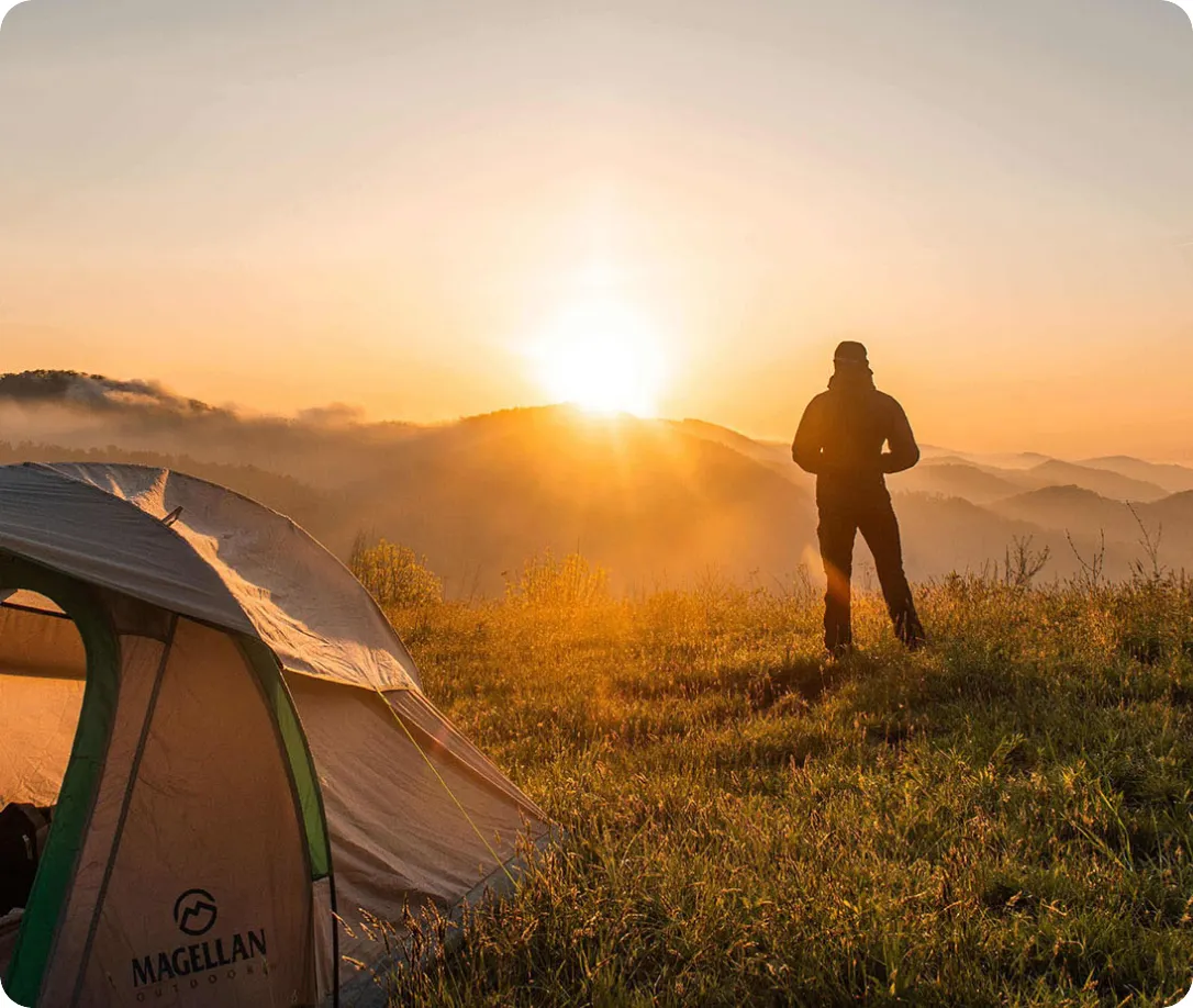 Man at a campsite in Southern Africa